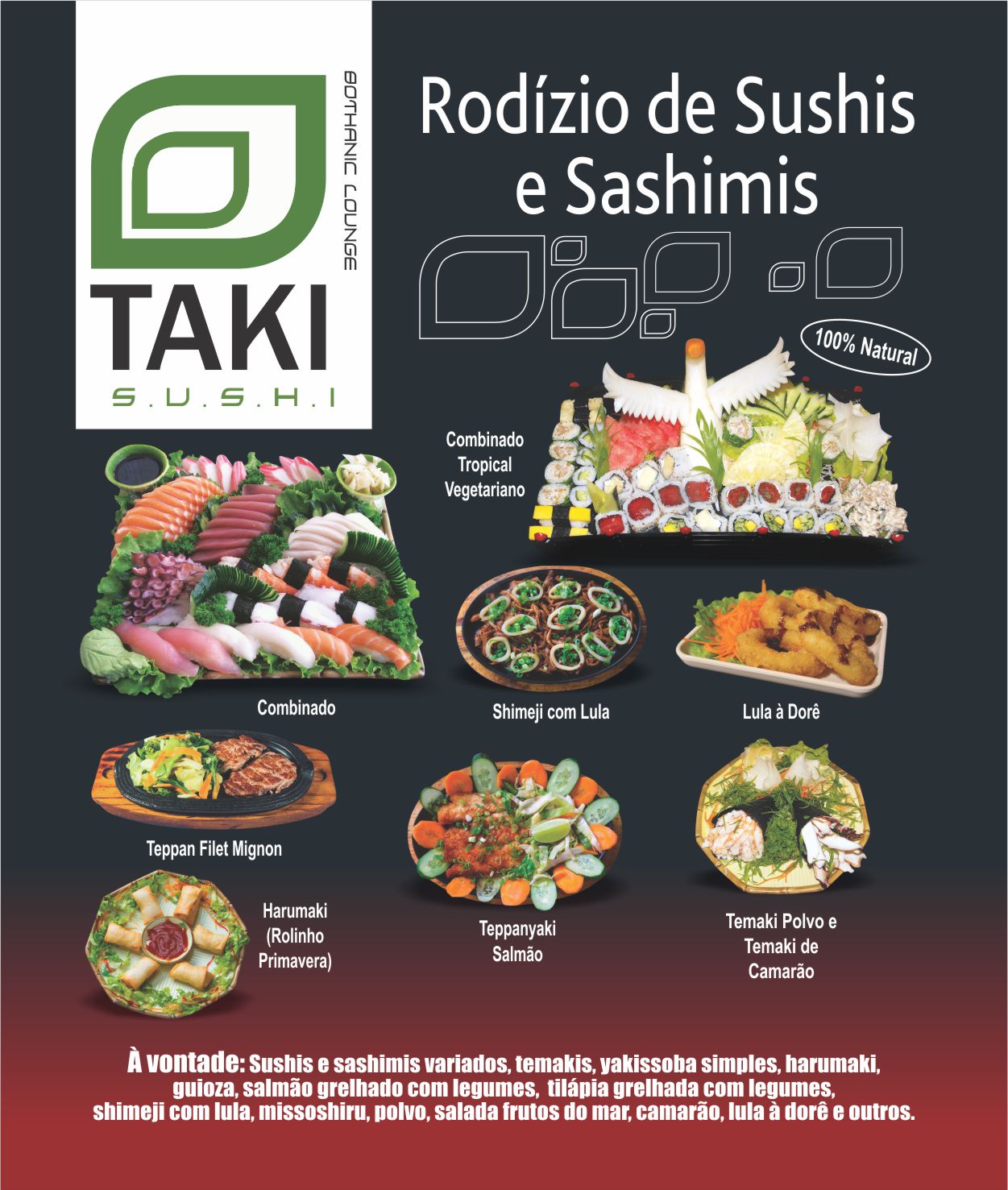 Folheto de rodízio do restaurante Taki Sushi